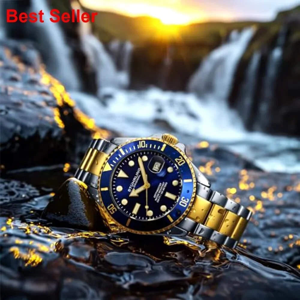 Men's Dive Watch Swiss Quartz Movement Stainless Steel Bracelet Water Resistant